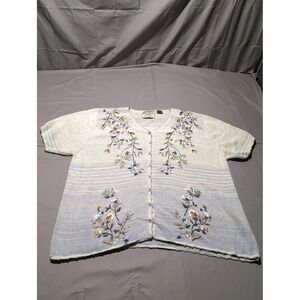 Heirloom Collectibles Women's Embroidered Floral Knit Cardigan Sweater Plus